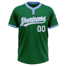 Load image into Gallery viewer, Custom Kelly Green White-Light Blue Two-Button Unisex Softball Jersey