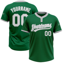 Load image into Gallery viewer, Custom Kelly Green White-Gray Two-Button Unisex Softball Jersey