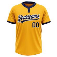 Load image into Gallery viewer, Custom Gold Navy-White Two-Button Unisex Softball Jersey
