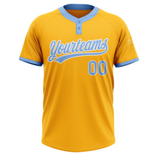 Загрузить изображение в средство просмотра галереи, Custom Gold Light Blue-White Two-Button Unisex Softball Jersey