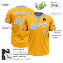 Загрузить изображение в средство просмотра галереи, Custom Gold Light Blue-White Two-Button Unisex Softball Jersey
