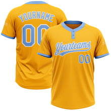 Загрузить изображение в средство просмотра галереи, Custom Gold Light Blue-White Two-Button Unisex Softball Jersey