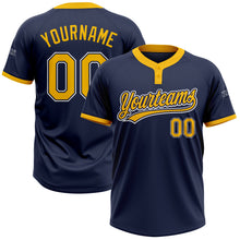 Charger l'image dans la galerie, Custom Navy Gold-White Two-Button Unisex Softball Jersey