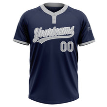 Charger l'image dans la galerie, Custom Navy Gray-White Two-Button Unisex Softball Jersey