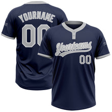 Charger l'image dans la galerie, Custom Navy Gray-White Two-Button Unisex Softball Jersey