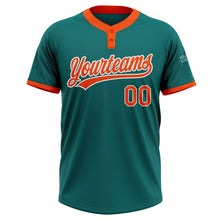 Загрузить изображение в средство просмотра галереи, Custom Teal Orange-White Two-Button Unisex Softball Jersey