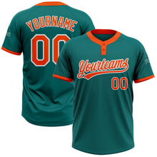 Загрузить изображение в средство просмотра галереи, Custom Teal Orange-White Two-Button Unisex Softball Jersey