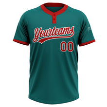 Load image into Gallery viewer, Custom Teal Red-White Two-Button Unisex Softball Jersey