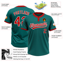 Load image into Gallery viewer, Custom Teal Red-White Two-Button Unisex Softball Jersey