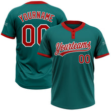 Load image into Gallery viewer, Custom Teal Red-White Two-Button Unisex Softball Jersey