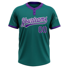 Load image into Gallery viewer, Custom Teal Purple-White Two-Button Unisex Softball Jersey