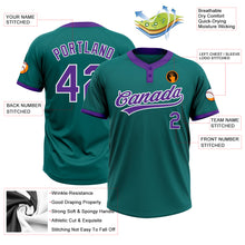 Load image into Gallery viewer, Custom Teal Purple-White Two-Button Unisex Softball Jersey