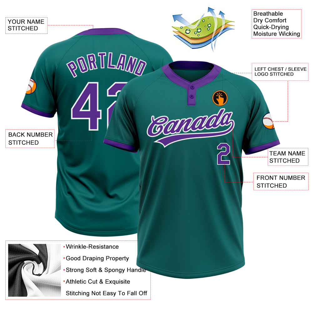 Cheap Custom Teal Purple-White Two-Button Unisex Softball Jersey