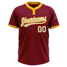 Load image into Gallery viewer, Custom Crimson White-Gold Two-Button Unisex Softball Jersey

