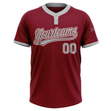 Load image into Gallery viewer, Custom Crimson Gray-White Two-Button Unisex Softball Jersey