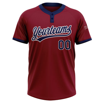 Custom Crimson Navy-White Two-Button Unisex Softball Jersey