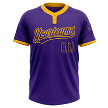 Charger l'image dans la galerie, Custom Purple Purple-Gold Two-Button Unisex Softball Jersey