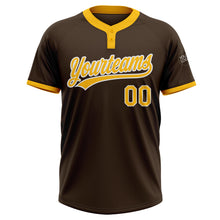 Laden Sie das Bild in den Galerie-Viewer, Custom Brown Gold-White Two-Button Unisex Softball Jersey