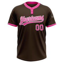 Laden Sie das Bild in den Galerie-Viewer, Custom Brown Pink-White Two-Button Unisex Softball Jersey