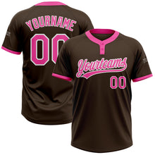 Laden Sie das Bild in den Galerie-Viewer, Custom Brown Pink-White Two-Button Unisex Softball Jersey