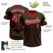 Laden Sie das Bild in den Galerie-Viewer, Custom Brown Red-White Two-Button Unisex Softball Jersey