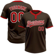Laden Sie das Bild in den Galerie-Viewer, Custom Brown Red-White Two-Button Unisex Softball Jersey