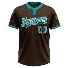 Laden Sie das Bild in den Galerie-Viewer, Custom Brown Teal-White Two-Button Unisex Softball Jersey