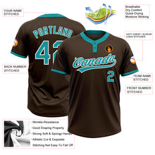 Laden Sie das Bild in den Galerie-Viewer, Custom Brown Teal-White Two-Button Unisex Softball Jersey