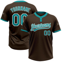 Laden Sie das Bild in den Galerie-Viewer, Custom Brown Teal-White Two-Button Unisex Softball Jersey