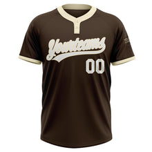 Laden Sie das Bild in den Galerie-Viewer, Custom Brown White-Cream Two-Button Unisex Softball Jersey