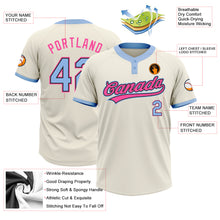 Load image into Gallery viewer, Custom Cream Light Blue Black-Pink Two-Button Unisex Softball Jersey