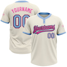 Load image into Gallery viewer, Custom Cream Light Blue Black-Pink Two-Button Unisex Softball Jersey