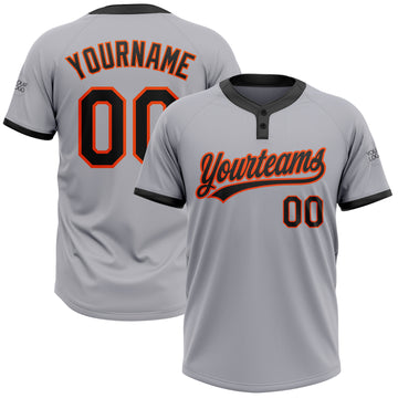 Custom Gray Black-Orange Two-Button Unisex Softball Jersey