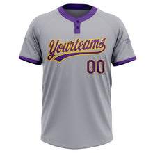 Загрузить изображение в средство просмотра галереи, Custom Gray Purple-Gold Two-Button Unisex Softball Jersey
