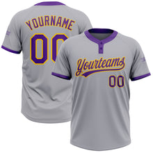 Загрузить изображение в средство просмотра галереи, Custom Gray Purple-Gold Two-Button Unisex Softball Jersey