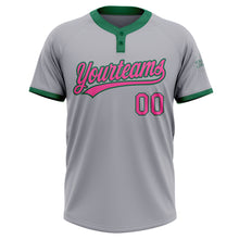 Laden Sie das Bild in den Galerie-Viewer, Custom Gray Pink-Kelly Green Two-Button Unisex Softball Jersey