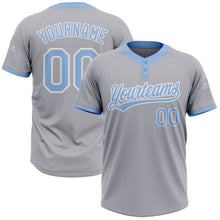 Laden Sie das Bild in den Galerie-Viewer, Custom Gray Light Blue-White Two-Button Unisex Softball Jersey