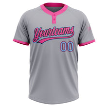 Laden Sie das Bild in den Galerie-Viewer, Custom Gray Light Blue Black-Pink Two-Button Unisex Softball Jersey