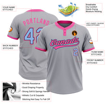 Laden Sie das Bild in den Galerie-Viewer, Custom Gray Light Blue Black-Pink Two-Button Unisex Softball Jersey