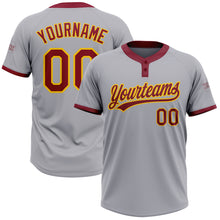 Laden Sie das Bild in den Galerie-Viewer, Custom Gray Crimson-Gold Two-Button Unisex Softball Jersey