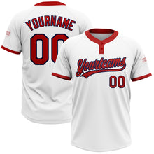 Load image into Gallery viewer, Custom White Red-Navy Two-Button Unisex Softball Jersey