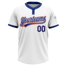 Load image into Gallery viewer, Custom White Royal-Red Two-Button Unisex Softball Jersey