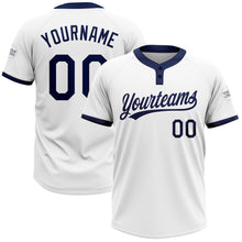 Load image into Gallery viewer, Custom White Navy Two-Button Unisex Softball Jersey
