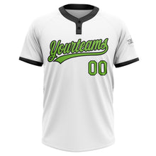 Load image into Gallery viewer, Custom White Neon Green-Black Two-Button Unisex Softball Jersey