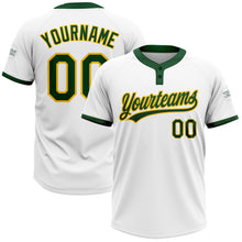 Charger l'image dans la galerie, Custom White Green-Gold Two-Button Unisex Softball Jersey