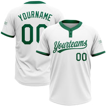Load image into Gallery viewer, Custom White Kelly Green Two-Button Unisex Softball Jersey