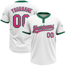 Charger l'image dans la galerie, Custom White Pink-Kelly Green Two-Button Unisex Softball Jersey