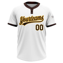 Load image into Gallery viewer, Custom White Brown-Gold Two-Button Unisex Softball Jersey
