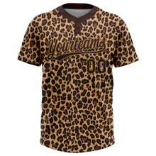 Загрузить изображение в средство просмотра галереи, Custom Brown Brown-Old Gold 3D Pattern Design Leopard Two-Button Unisex Softball Jersey