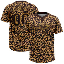 Загрузить изображение в средство просмотра галереи, Custom Brown Brown-Old Gold 3D Pattern Design Leopard Two-Button Unisex Softball Jersey